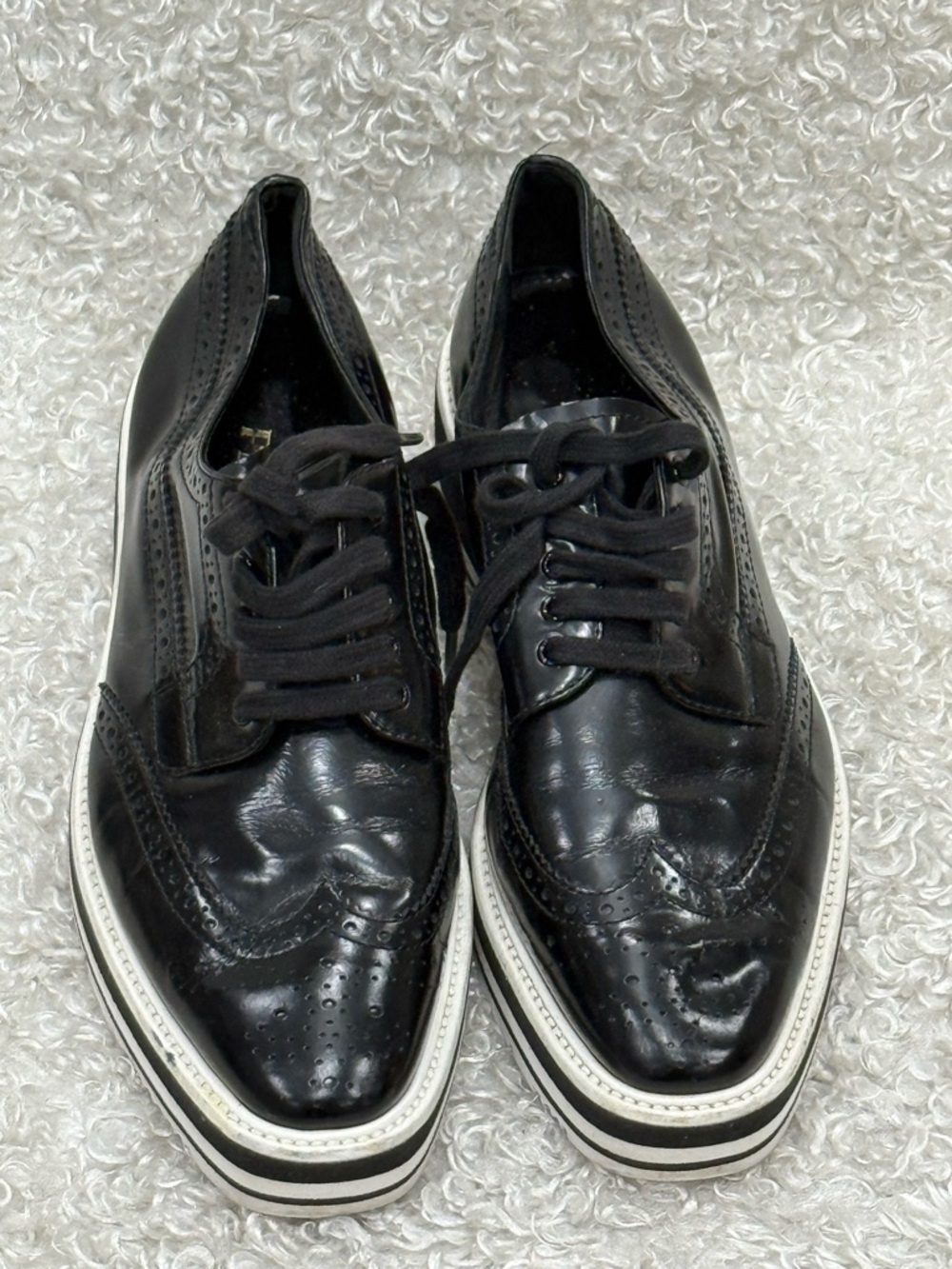 Prada Platform Brogue-Trim Leather Oxford - Picture 3 of 11